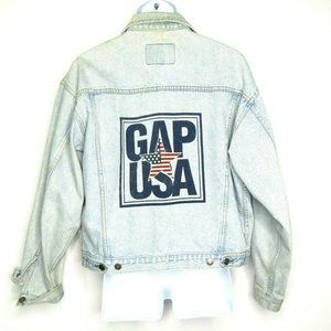 Vintage Gap Denim Men’s Trucker Jacket Spellout GAP USA Flag Star 80s 90s Sz Med